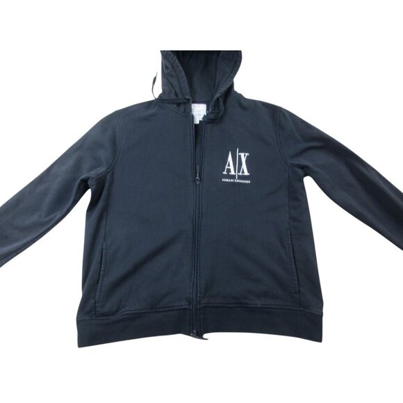 Armani Exchange Hoodie Mens Large Navy Ribbed Hem & Cuff Embroidered Logo Zip Up - Picture 1 of 9